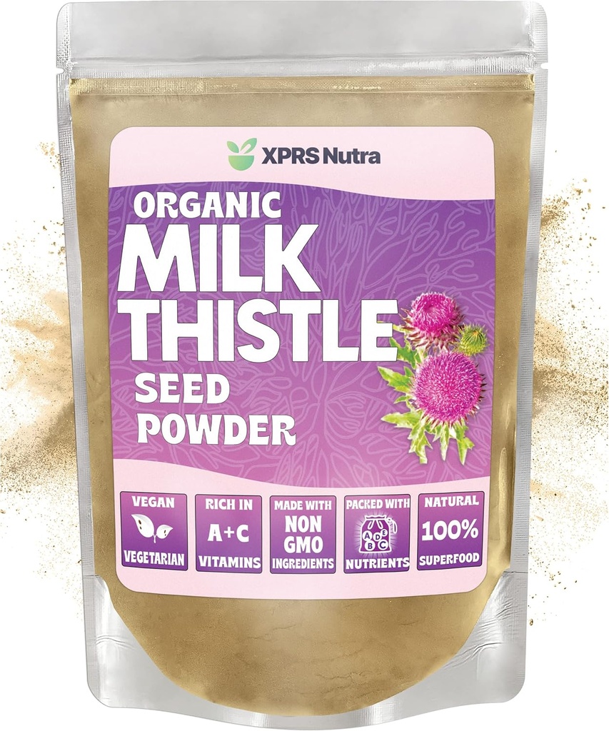 XPRS Nutra Biologische Melkdistel Zaad Poeder - Premium Melkdistel Poeder Rijk aan Silymarin en Antioxidanten - Melkdistel Zaden Ondersteuning Lever Gezondheid - Vegan Friendly Milk Thistle Biologische (8 Ounce)