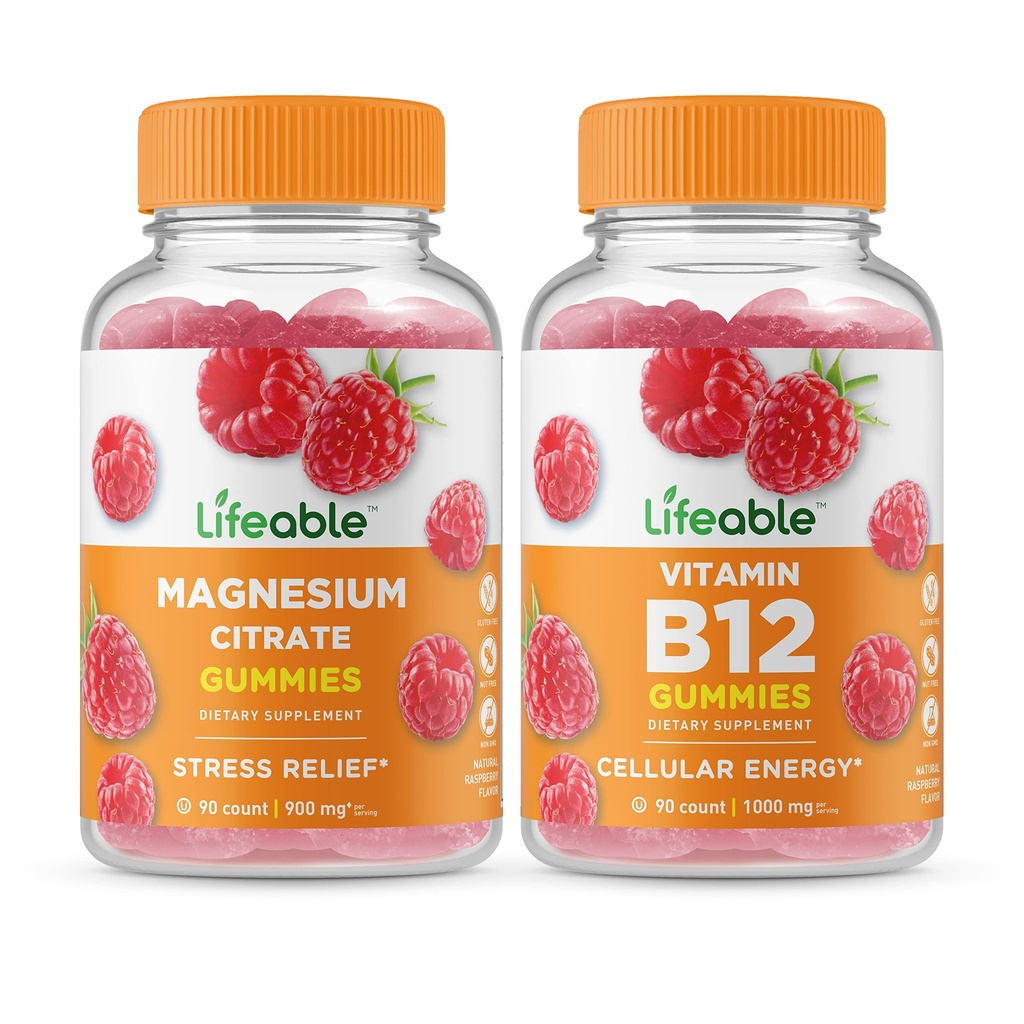 Levensvatbare Magnesium + Vitamine B12, Gummies Bundle - Grote Proeverij, Vitamine Supplement, Glutenvrij, GGO-vrij, Kauwgom