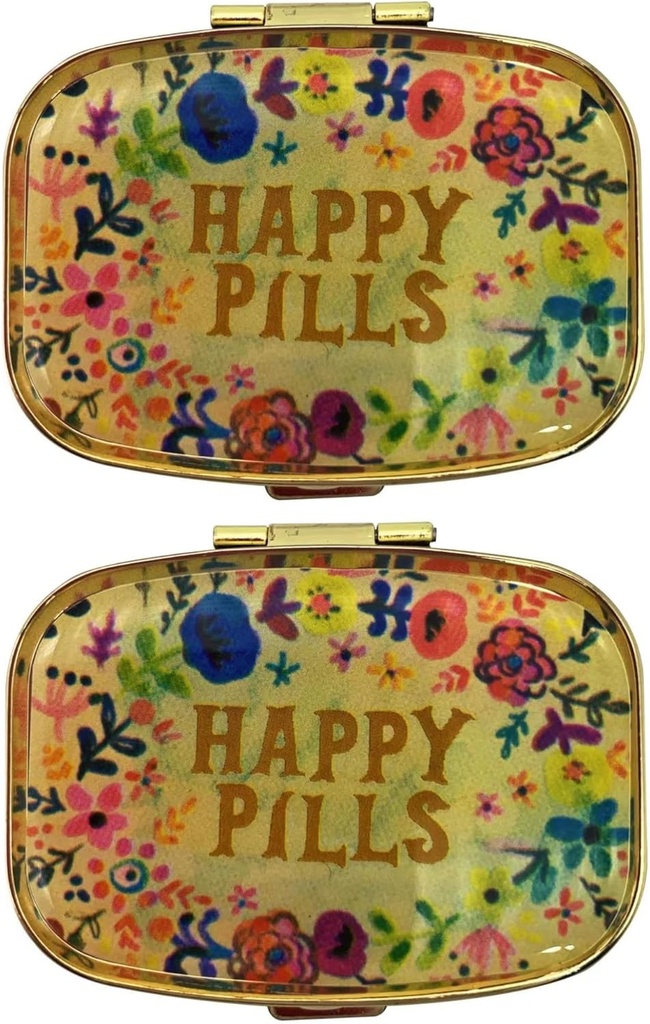 AmyZone Metal Pill Organizer Travel Friendly Portable Compact Pill Box Cute Pill Case te houden Vitaminen / Tylenol / Visolie / Hulpmiddelen/Tablet voor Purse / Pocket(Happy Pillen 2 stuks met spiegel binnen)