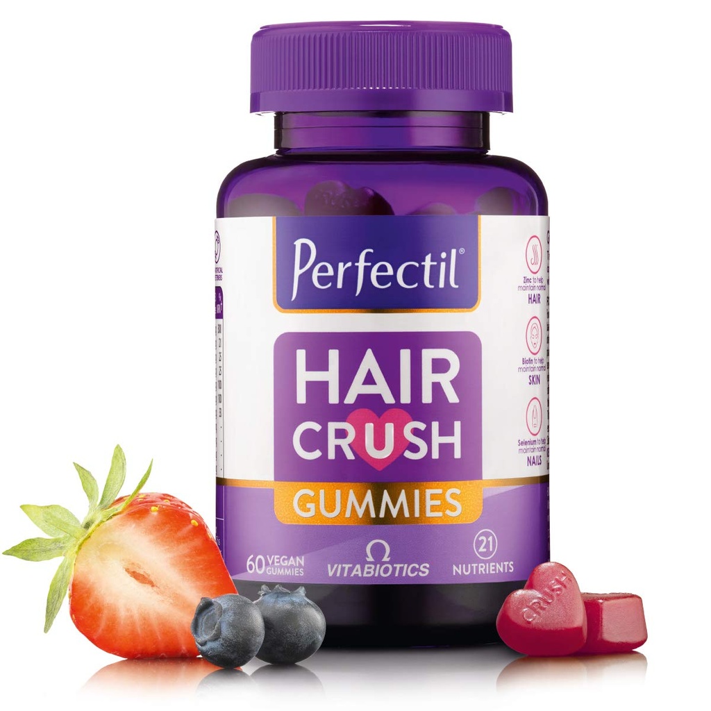 Perfectil Hair Crush Vitamin Gummies - Hair Growth and Thickening Formula | Supports Thicker, Healthy Hair | Biotin, Vitamin D, and More in a Vegan Chewable Gummy