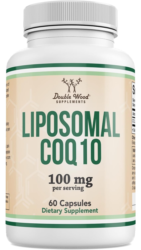Liposomal CoQ10 Supplement for Antioxidant & Energy Support (100mg Per Serving, 60 Day Supply), Third Party Tested, Vegan Safe, Non-GMO by Double Wood