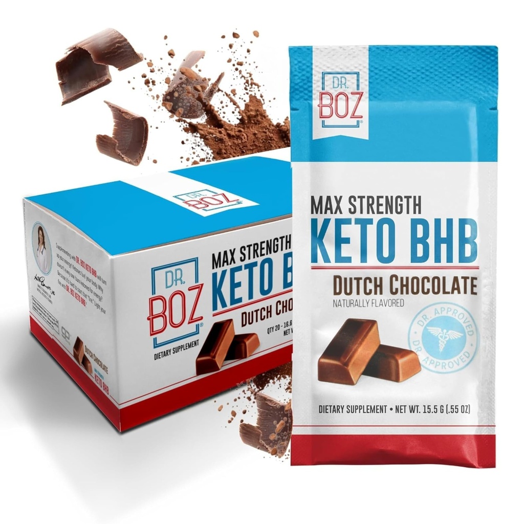 Dr. Boz - Keto BHB Powder - Dutch Chocolate, 20 Sachets - Verhoog energie- & Reduce Cravings - Max Strength Dietary Supplement - USA Made - 11.7oz (332g)