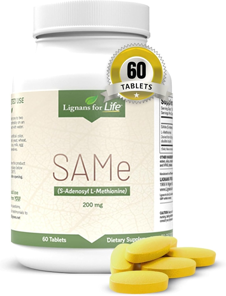 Lignans for Life SAM-e 200mg, 60 tabletten - Voedingsondersteuning voor volwassenen, Mood & Joint Support Supplement, Lever Gezondheid, Fibroid & Immunity Support, Brain Health, S-Adenosyl Methionine Supplement