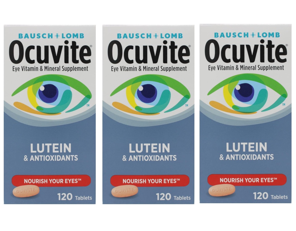 Bausch + Lomb Ocuvite Vitamine & Mineraal Supplement Tabletten met Luteïne, 120 Telfles (verpakking van 3)