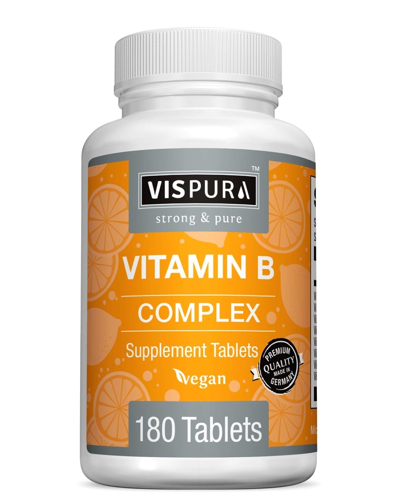 Vitamine B-complex, 180 Vegan tabletten, alle B-vitaminen inclusief B12, B1, B2, B3, B5, B6, B7, B9, foliumzuur, voor stress, energie en gezond immuunsysteem*, natuurlijk supplement zonder additieven
