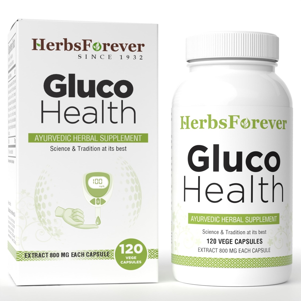 HerbsForever Gluco Health-Supports Blood Sugar-Glucose Carb Control& Cravings with Gymnema Sylvestre75%, Shilajit,Turmeric, Amla,Cinnamomum + 17Ayurvedic Herb Extracts |120VegCapsule |800mg