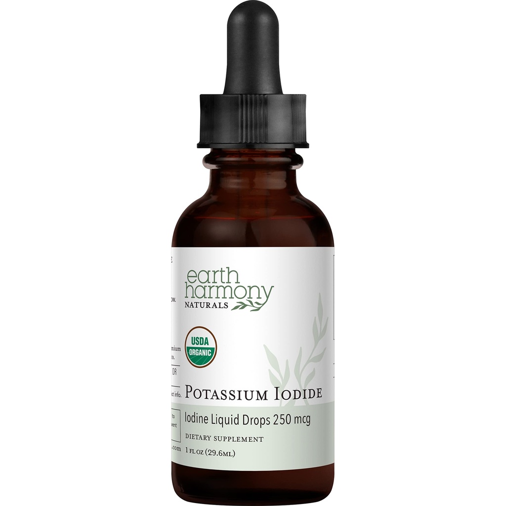 USDA Organic Potassium Iodide 250 mcg Liquid Supplement (6 Month Supply) – 0.253% Elemental Iodine – Dietary Iodine Support – Vegan, Gluten-Free (1 Oz)