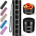 Aluminium Travel Pill Organizer,Weekly Metal Pill Case,Pill Holder, Vocht Proof Waterproof Daily Pill Box 7 Dag, Grote pil Container om vitamines te houden, Medicatie,Suplements Black Knurling