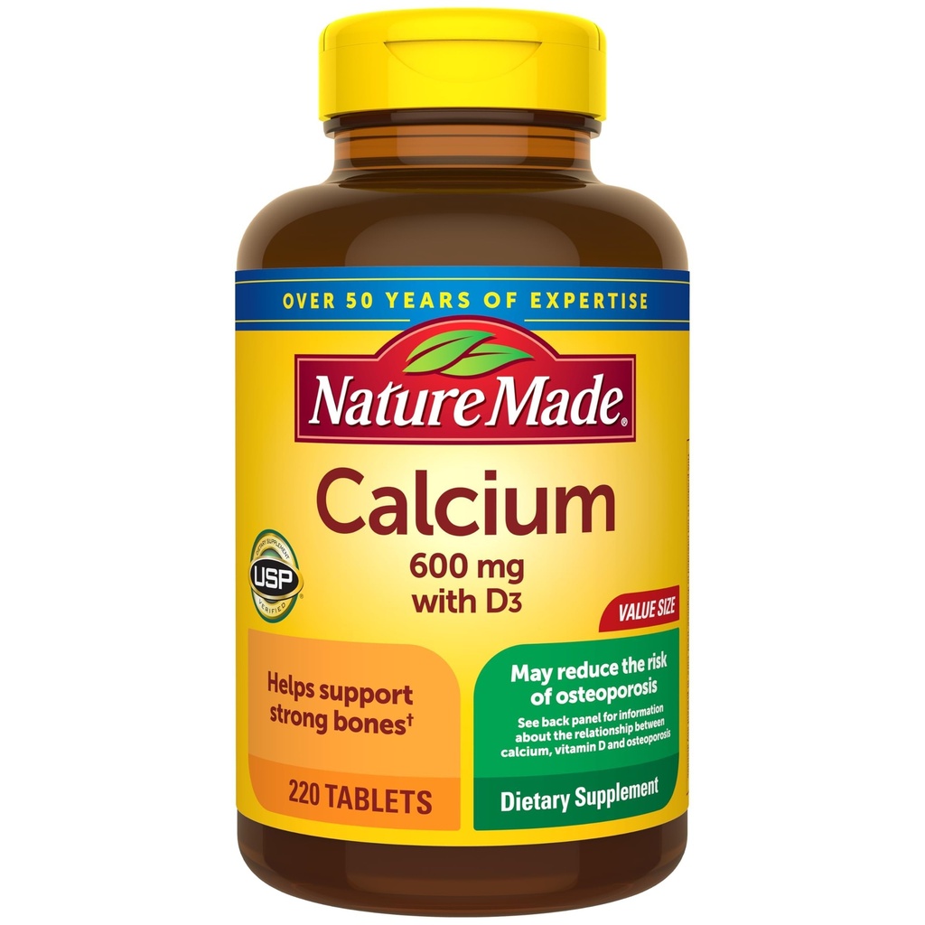 Nature Made Calcium 600 mg met vitamine D3, Dieetsupplement voor bot ondersteuning, 220 tabletten