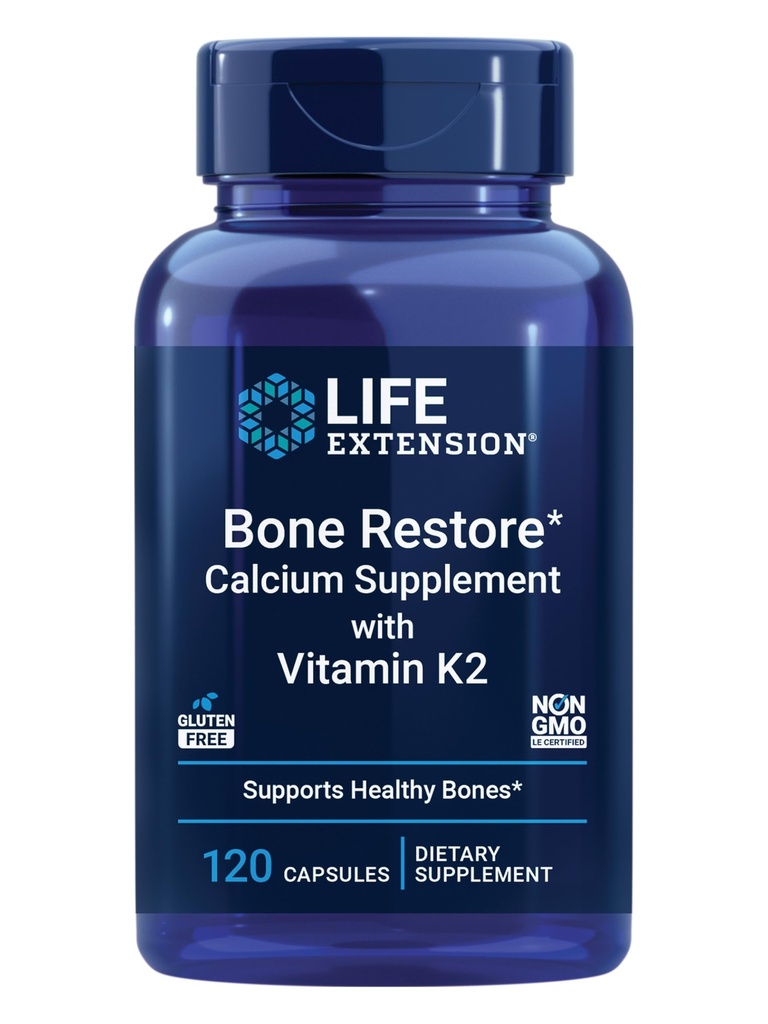 Life Extension Bone Restore with Vitamin K2 – Bone Health Supplement for Strong Bones – 3 Types of Absorbable Calcium, Vitamins D3 and K2, Minerals – Gluten-Free, Non-GMO – 120 Capsules | 3 Types of Absorbable Calcium with Vitamins D3 & K2 & Minerals for a Bone Health Supplement, Gluten-Free & Non-GMO