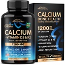 Calcium 1200 mg met vitamine D3 - Calciumcitraatsupplementen voor vrouwen en mannen - Botgezondheid, sterkte en dichtheid - hoge absorptie en langzame afgifte - Lab getest, Made in USA - 180 tabletten, 60 dagen levering