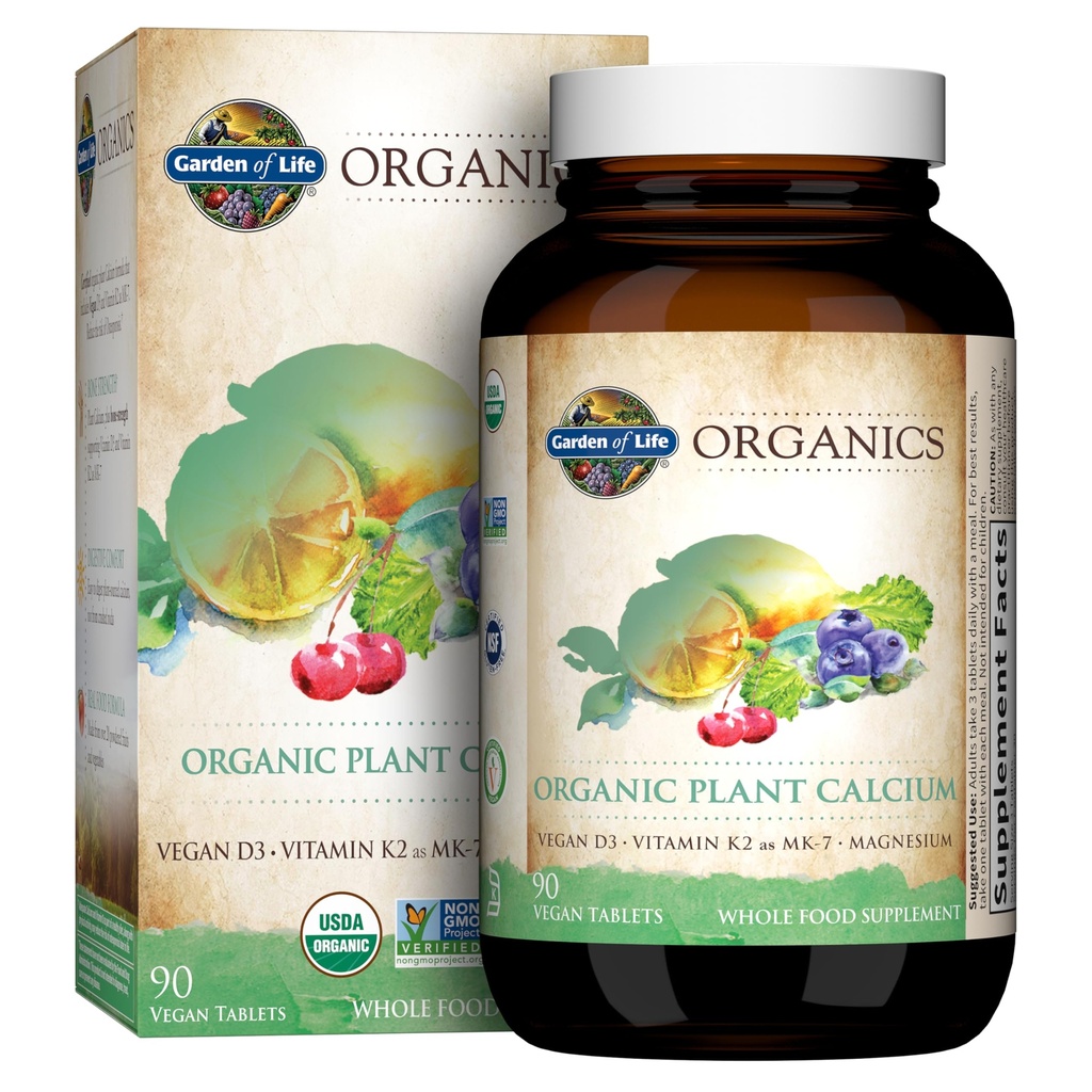 Garden of Life Calcium Supplement met Magnesium & Organic Vitamine D3 K2, Gemaakt van Whole Foods, Glutenvrije, 90 Tellen