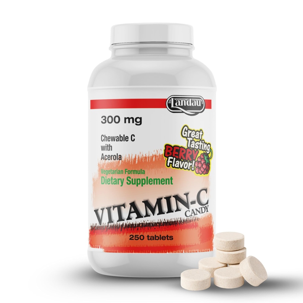 Landau Kauwbare vitamine C Candy 300 Mg. Grote Proeverij Berry smaak (250Count)