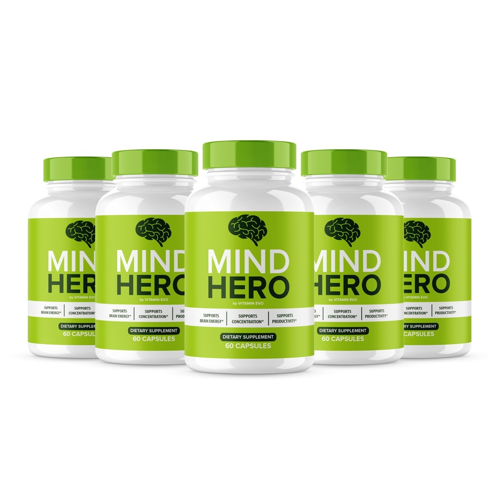 (5 Pack) Mind Hero Brain Supplement Capsules, Official Mind Hero Nootropic Focus Support, MindHero Advanced Formula Brain & Memory Support, MindHero Pills for Overall Health & Wellness (300 Capsules)