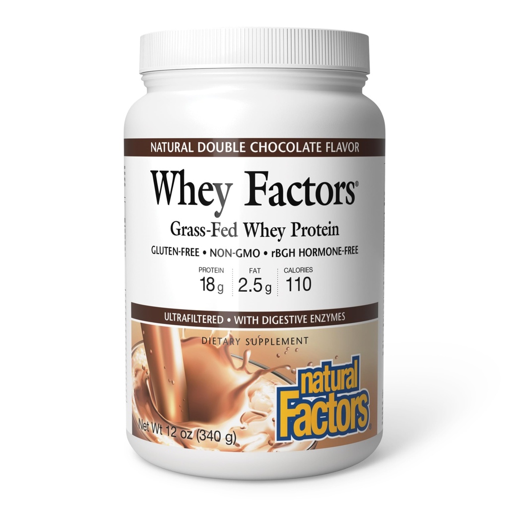 Natural Factors Whey Factors, Grass Fed Whey Protein Concentrate, Aids Muscle Development and Immune Health, Double Chocolate, 12 Oz