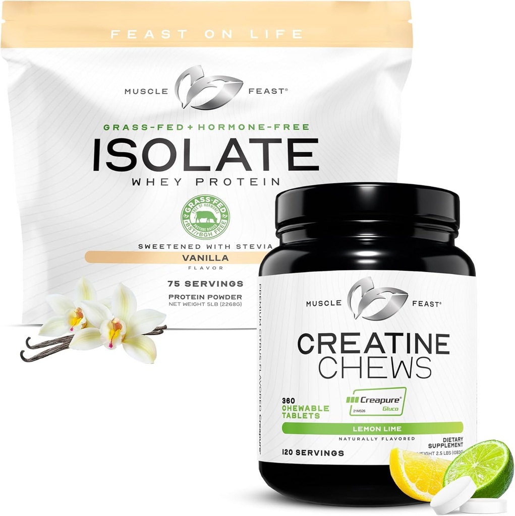 Muscle Feast Isolaat + Creatine Candy Bundle: 1 Wei Proteine Isolaat (Vanilla, 5lb) + 1 Creatine Candy (Citroen Lime, 360) 