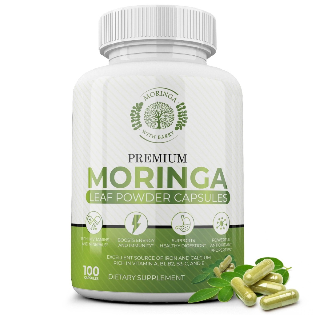 Moringa Capsules – 100% Pure Moringa Powder, Vegan Superfood Supplement for Energy, Immunity, Digestion & Vitality – Rich in Vitamins, Antioxidants & Minerals – Non-GMO, Gluten-Free – 100 Vegan Caps