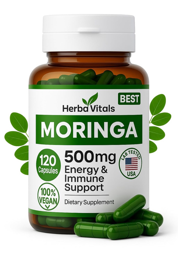 Moringa Pure Capsules 500 mg -120 CT | Pure Moringa Oleifera Leaf Powder Supplement | Moringa Capsules Powerful Green Superfood | Super Greens Powder Pills | Non-GMO, USA Lab Tested