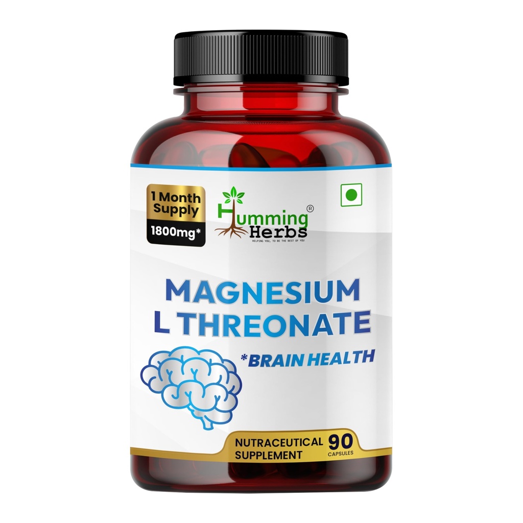 Humming Herbs Magnesium L-Threonate 1800mg – 90 Capsules | High-Absorption Magnesium Supplement for Cognitive Support | Non-GMO, Vegan-Friendly Formula