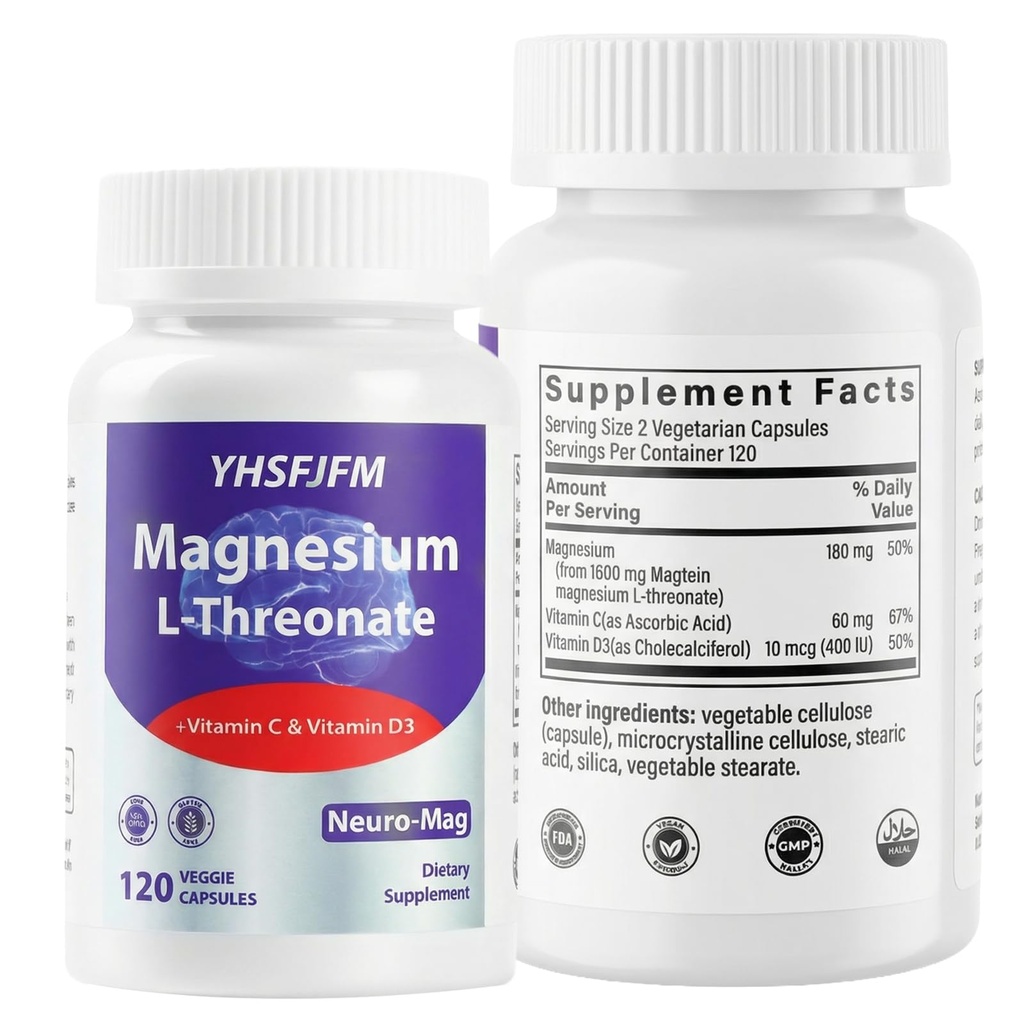 Magnesium L-Threonate | High Absorption Magnesium Supplement for Muscle Relaxation, Sleep Support & Nerve Health | Non-GMO, Gluten Free, Vegan | 120 Capsules