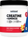 Nutricost Creatine + Aminos 30 Serves (Fruit Punch Flavored) - 5.000mg Creatine Monohydraat + 5000mg Amino BCAA Blend Per Serving