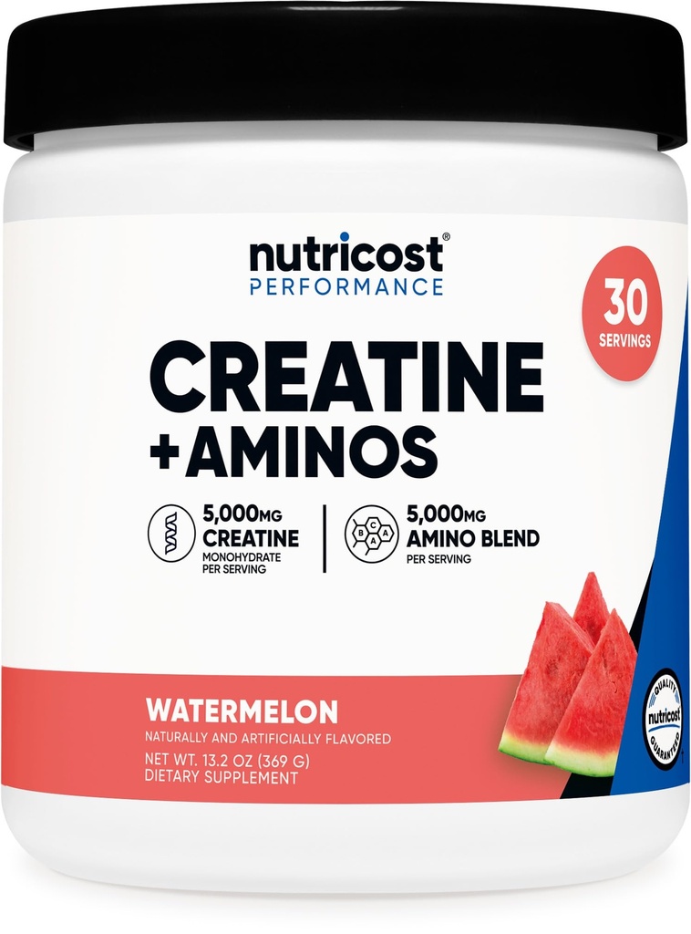 Nutricost Creatine + Aminos 30 Serves (Watermeloen smaak) - 5.000mg Creatine Monohydraat + 5000mg Amino BCAA Blend Per Serving