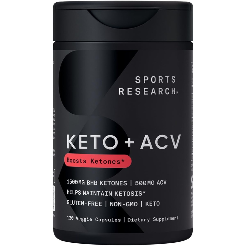 Sports Research® Keto Plus ACV Capsules - Dieetondersteuning met 500 mg Apple Cider Vinegar & 1500mg goBHB® Exogene Ketonen - Glutenvrij en Keto Gecertificeerd - 120 Veggie Capsules