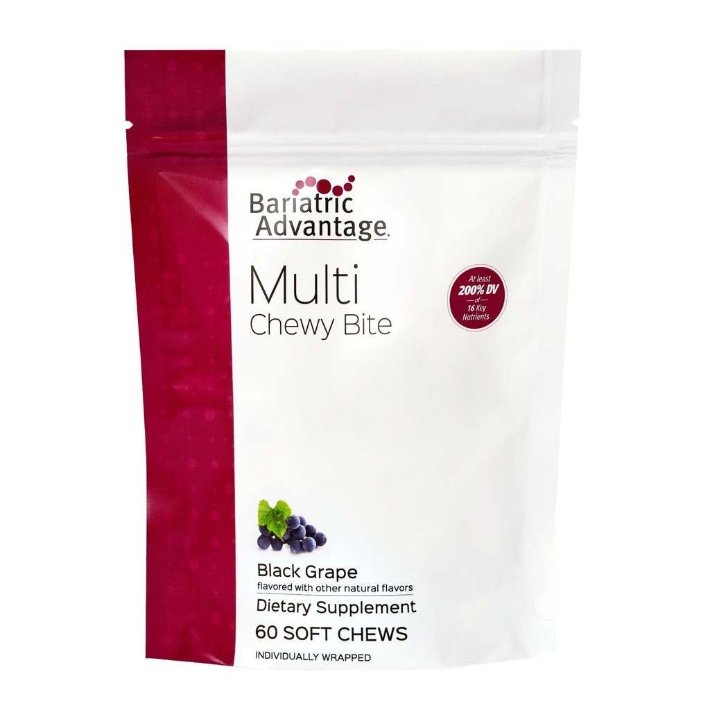 Bariatric Advantage Multi Chewy Bite - Soft Chew Multivitamin for Bariatric Surgery Patients - Chewable Multivitamin with Folic Acid, Vitamin D3 & More - Black Grape Flavor - 60 Count