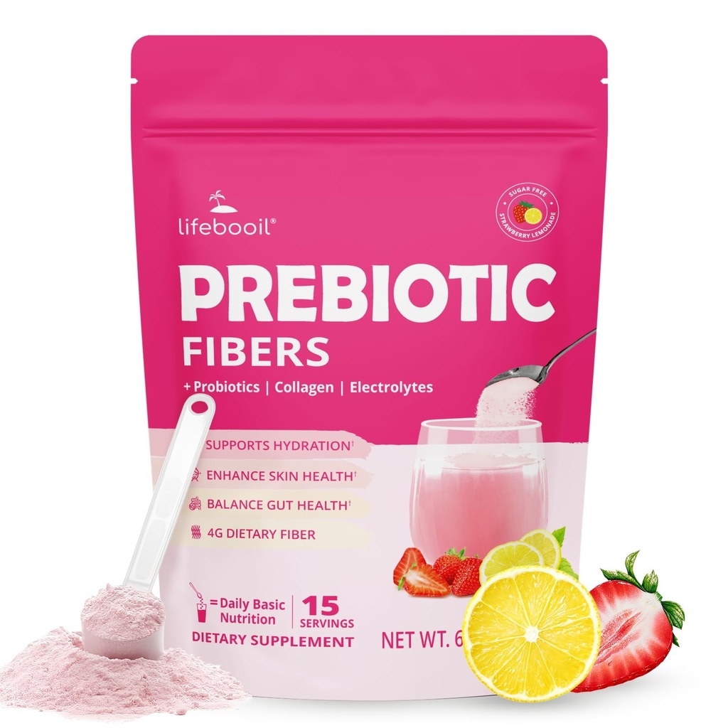 Dagelijkse vezelsupplement voor vrouwen en mannen, vezelpoeder met probiotica, collageen & elektrolyten- Ondersteunt spijsverterings- & Gut Health, opgeblazen relief 