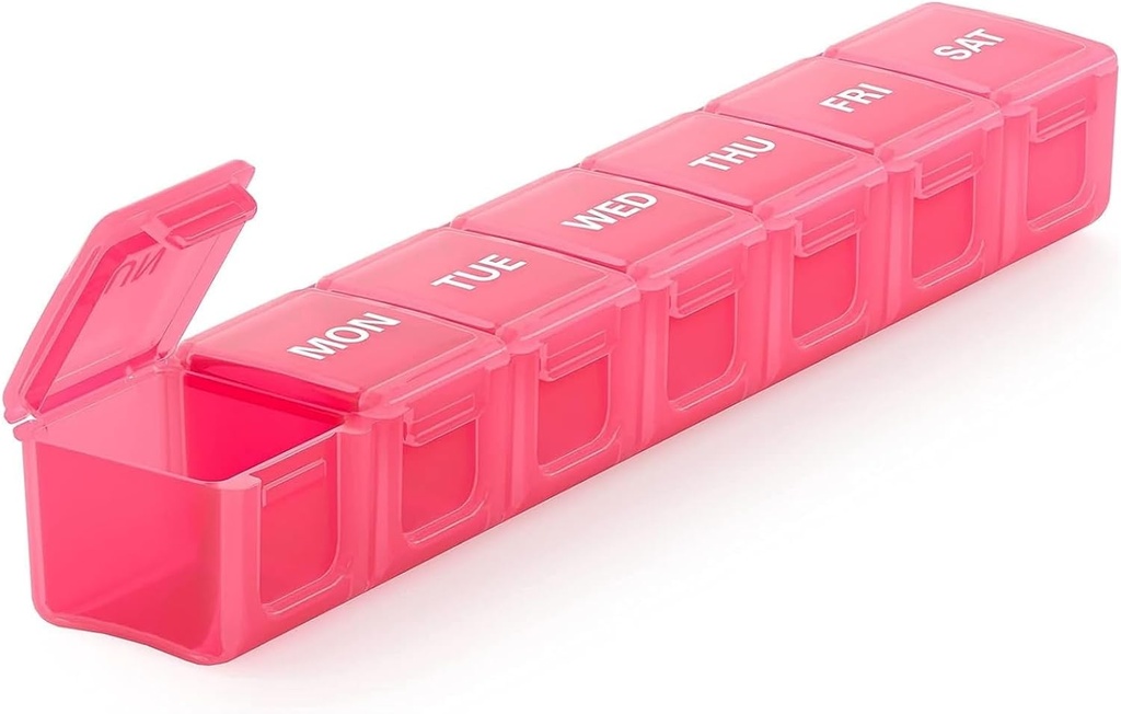 Sukuos Extra grote week pil Organisator, 7 dagen dagelijkse pil doos geval Artritis Vriendelijke, Silkscreen Gedrukte geneeskunde Container met duidelijke deksel voor vitaminen, visolie of supplementen (Roze)