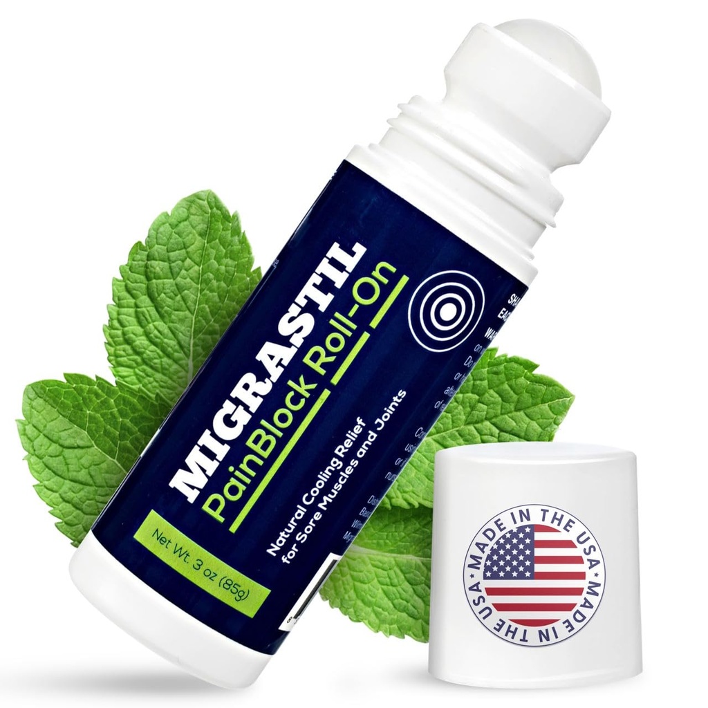 Basic Vigo Migrastil PainBlock Roll-On, 3 oz - Topical Roll-On voor spierpijn, krampen, gewrichts- en zenuwproblemen. Werkt geweldig op schouders, nek, voeten, knieën, benen, rug, Ellebogen, HIPS, Etc.