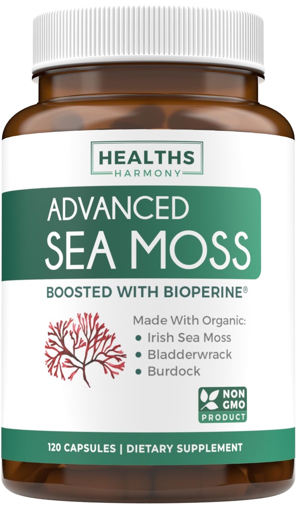 Biologische Irish Sea Moss Capsules - Biologische Sea Moss Capsules met Bladderwrack Burdock Root en Black Pepper Extract voor Enhanced Absorptie - Vegan Non-GMO & Made in The USA (2 maand aanbod)