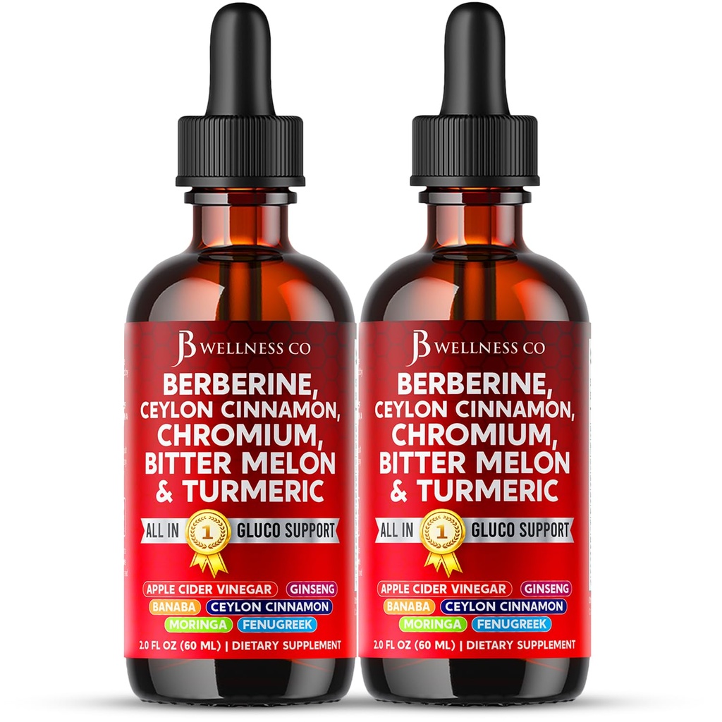 Berberine with Ceylon Cinnamon Supplement Liquid Drops + Bitter Melon Extract, Glucomannan, Gymnema, Chromium, Turmeric, Panax Ginseng, Moringa- 4 OZ