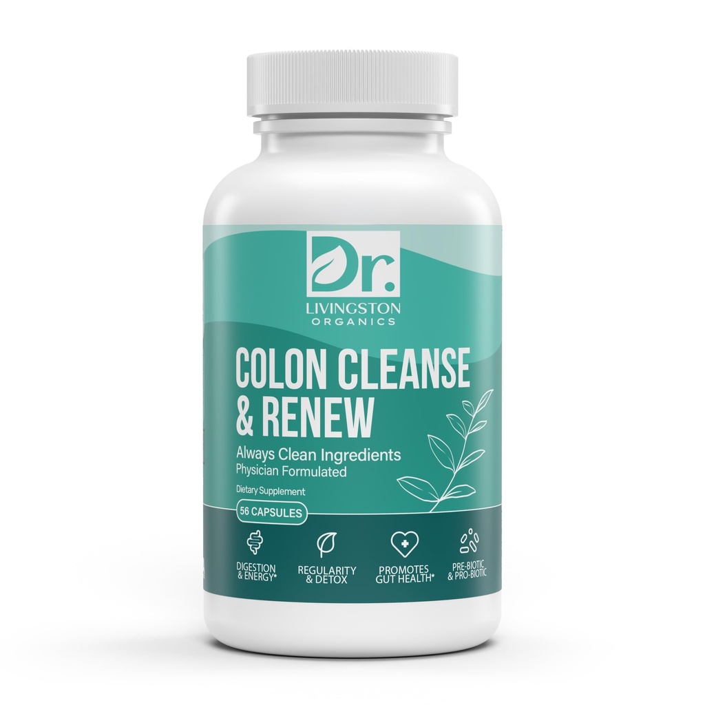 Colon Cleanse & Renew – 14 Day Gentle Colon Cleanse with Prebiotics & Probiotics – 15 Herb Formulation for Digestive Support, Regularity & Gut Wellness | 56 Capsules