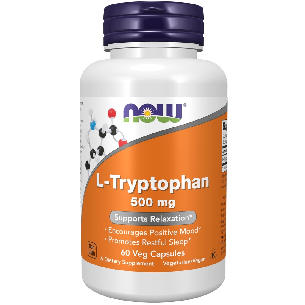 NOW Foods Supplements, L-Tryptophan 500 mg, Encourages Positive Mood*, Supports Relaxation*, 60 Veg Capsules