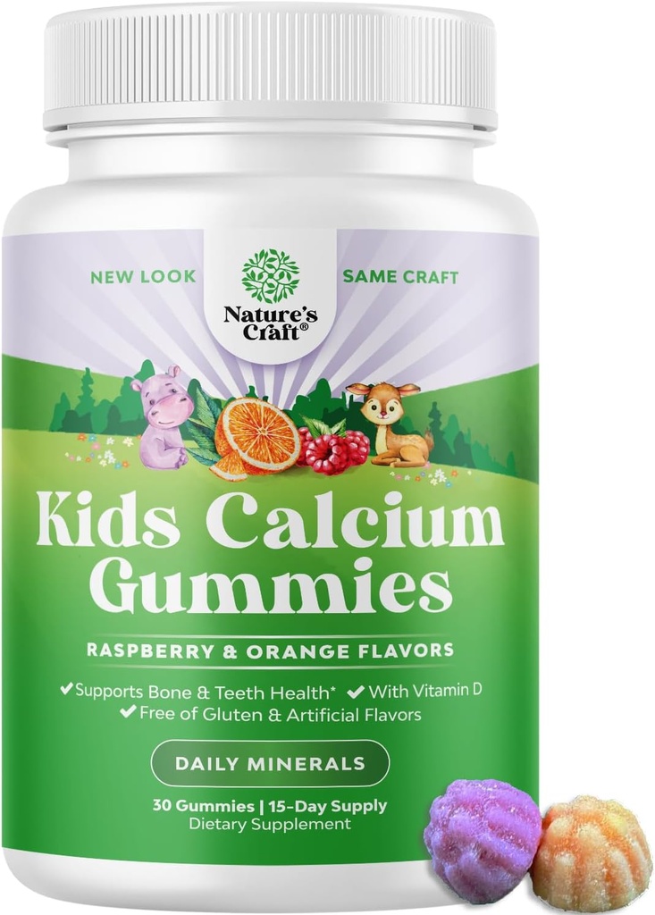 Natures Craft Tasty Kids Calcium Gummies - Vitamin D & Calcium Gummies for Children - Vitamin with & D for Muscle Bone Development Gelatin-Free Kosher Childrens 30ct (1 Pack)