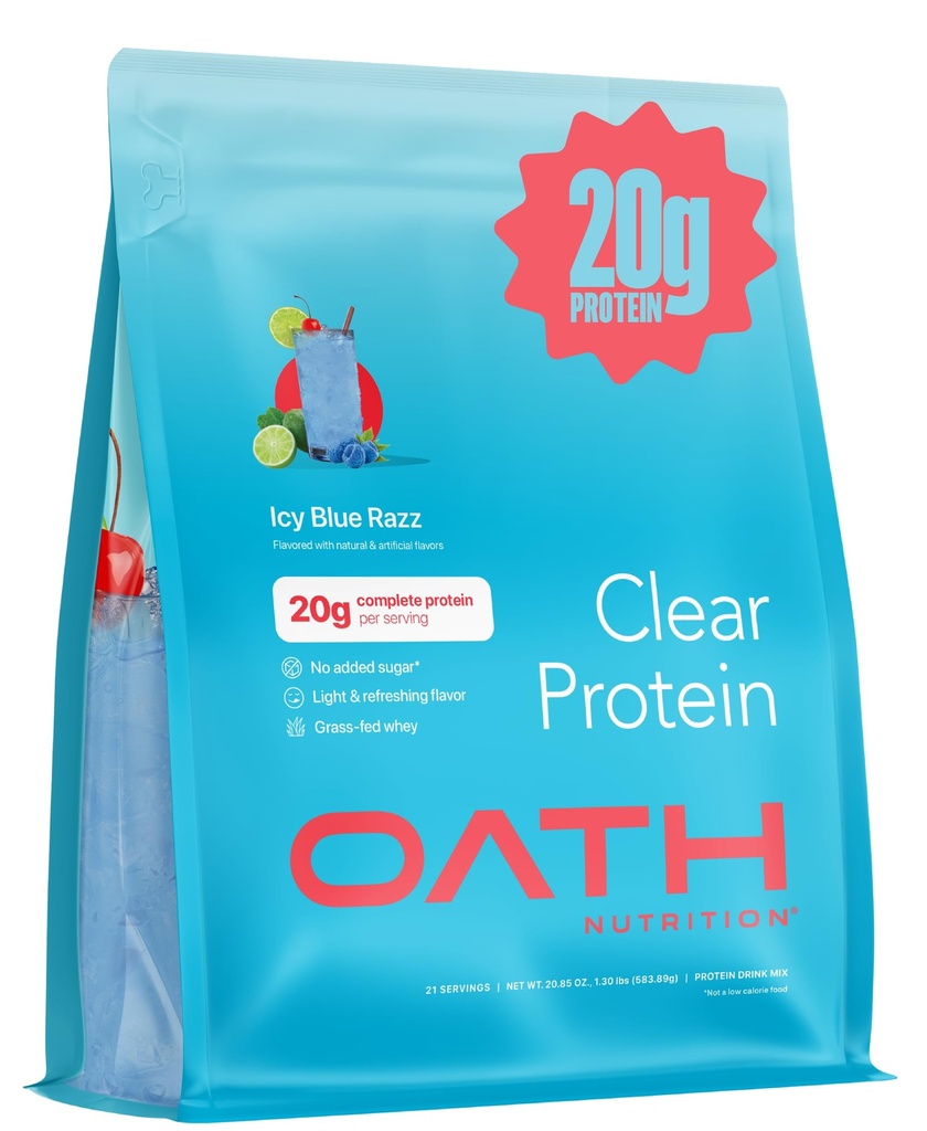 Eed Voeding Clear Whey Isolaat Protein Powder, ICY Blue Razz, 20g Complete Protein per Serving, No Added Sugar, Grass-Fed, 21 Servings