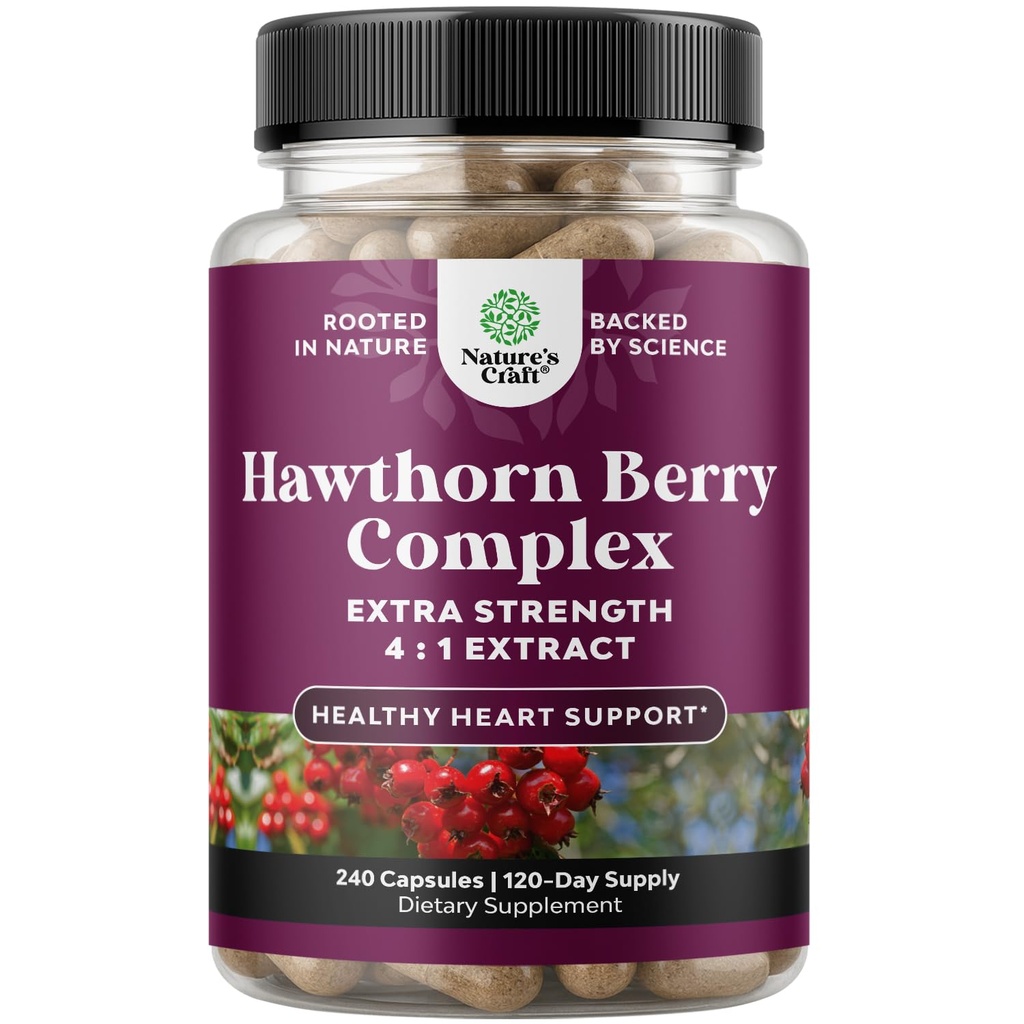 Hoge sterkte Hawthorn Berry Capsules - Pure Antioxidant Hawthorn Berry Supplement met Leaf & Flower Extract 4:1 voor gezonde hart en spijsvertering - energie-ondersteuning voor mannen en vrouwen - 240 Telpakket