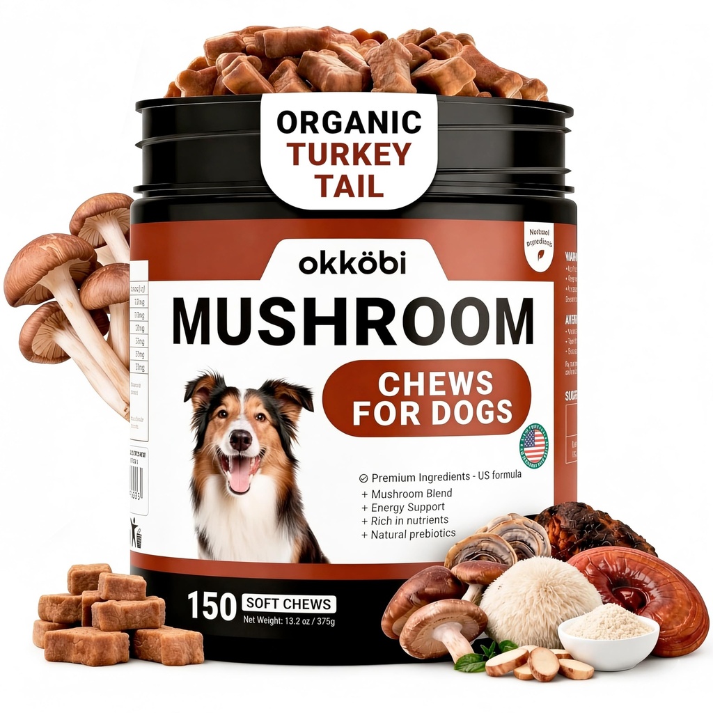 Turkey Tail Mushroom for Dogs - 150 Soft Chews - with Turkey Tail, Lion’s Mane, Chaga, Reishi & Shiitake - Immune Support & Cognitive Health Mushroom Supplement for Dogs
