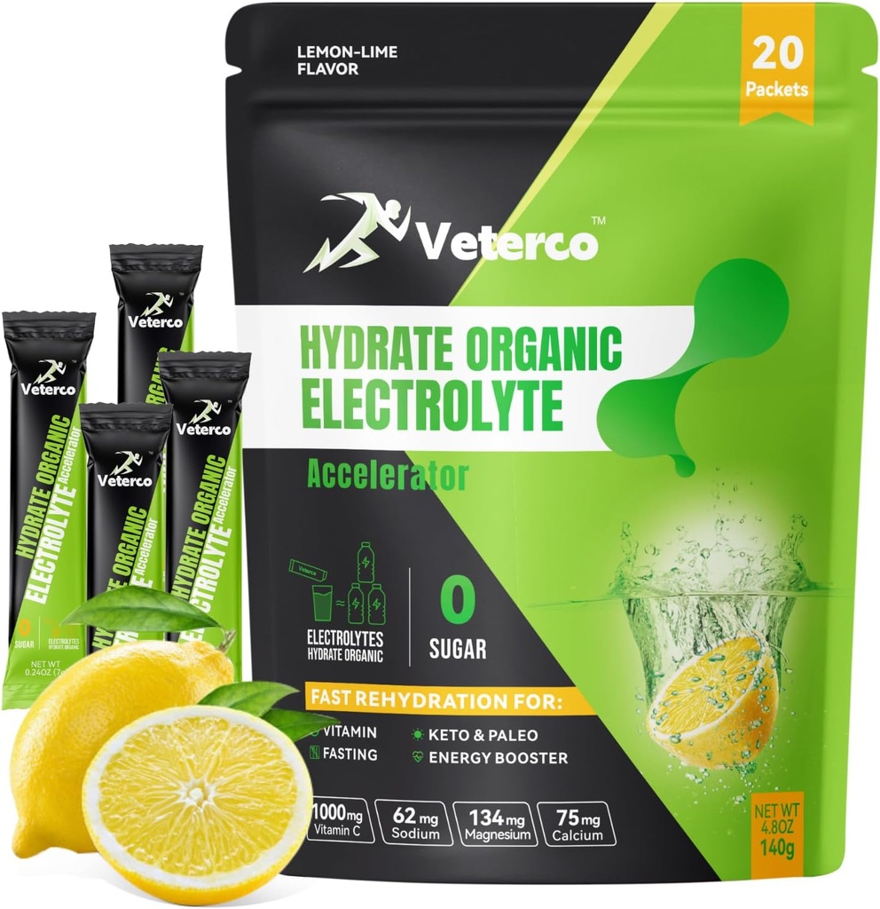 Hydration Electrolyte Powder, Electrolyte Drink, Hydration Supplement Drink Mix, Hydration Packets met Vitamine & Mineralen, Keto Friendly, Vegan, Non-GMO, Geen Suiker, Citroen smaak (20 Sticks)