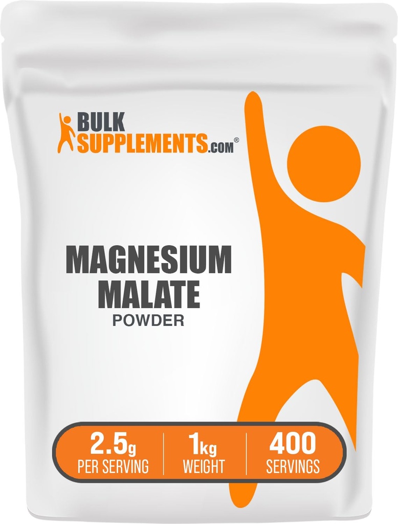 BulkSupplements.com Magnesium Malaatpoeder - Magnesiumsupplementen, Hoge Bioavailability - Unflavored & Glutenvrij, 2,5 g per portie, 1kg (2,2 lbs) (pakket van 1)