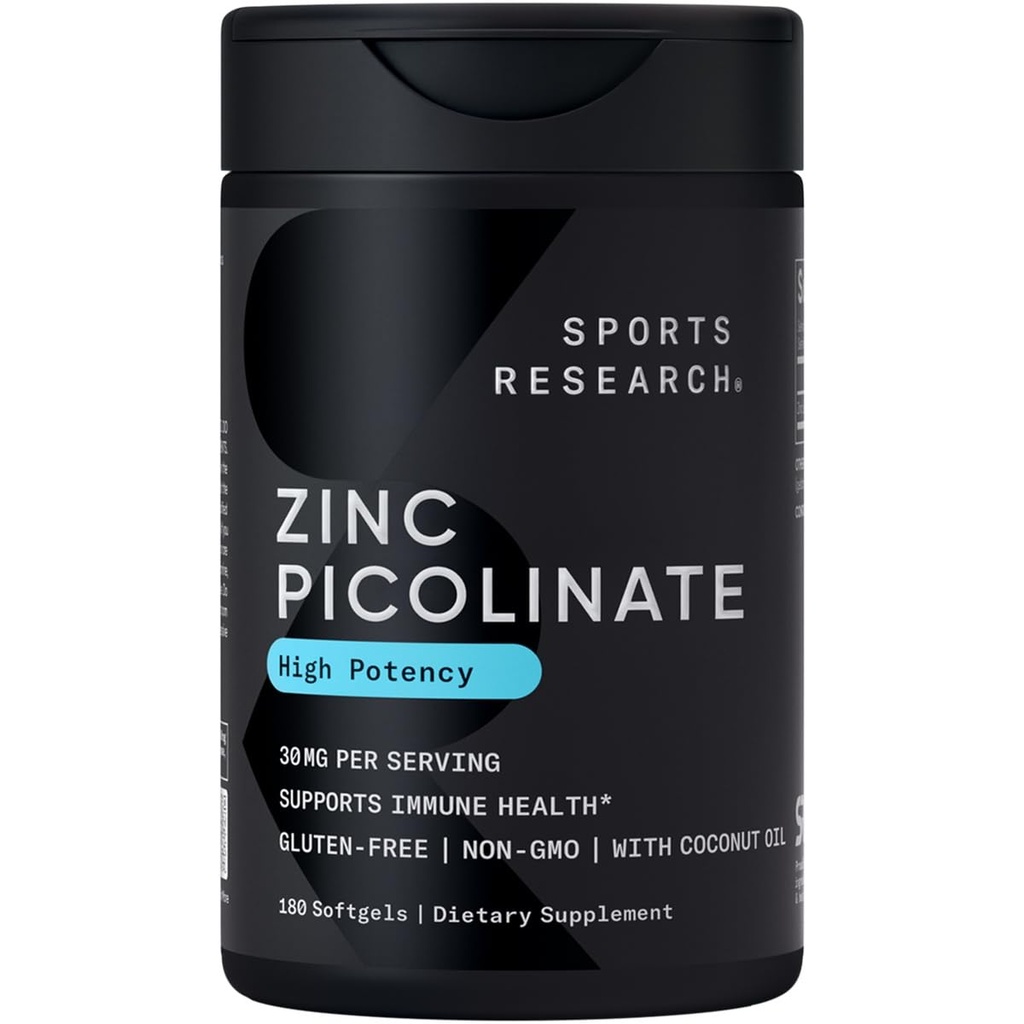 Sports Research High Potency Zink Picolinaat 30mg met biologische Kokosolie 