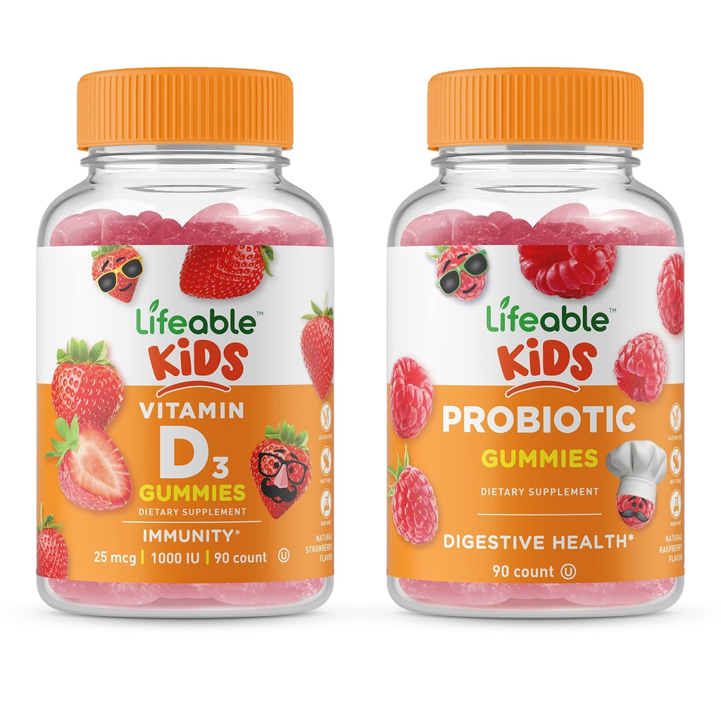 Levensbaar Probiotic 2 Miljard CFU Kids + Vitamine D Kids, Gummies Bundle - Grote Proeverij, Vitamine Supplement, Glutenvrij, GGO vrij, Kauwbare Gummy