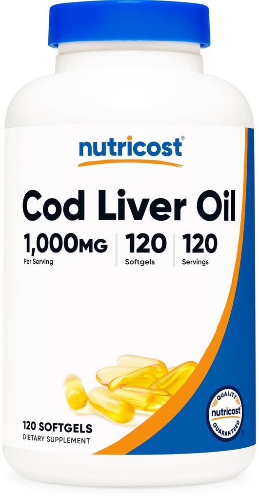 Nutricost kabeljauwleverolie 1000mg, 120 Softgels - non-GMO en glutenvrij