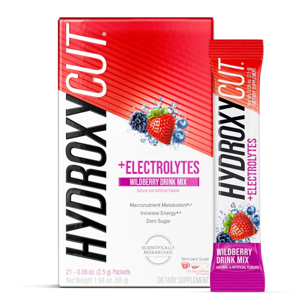 Hydroxycut Drinkmix - Geavanceerd resultaat - Voedings- en energiesteun - C. Canephora Robusta Extract, 135 mg Cafeïne & B Vitaminen - voor mannen en vrouwen - Wildberry Blast - 21 Stick Packs