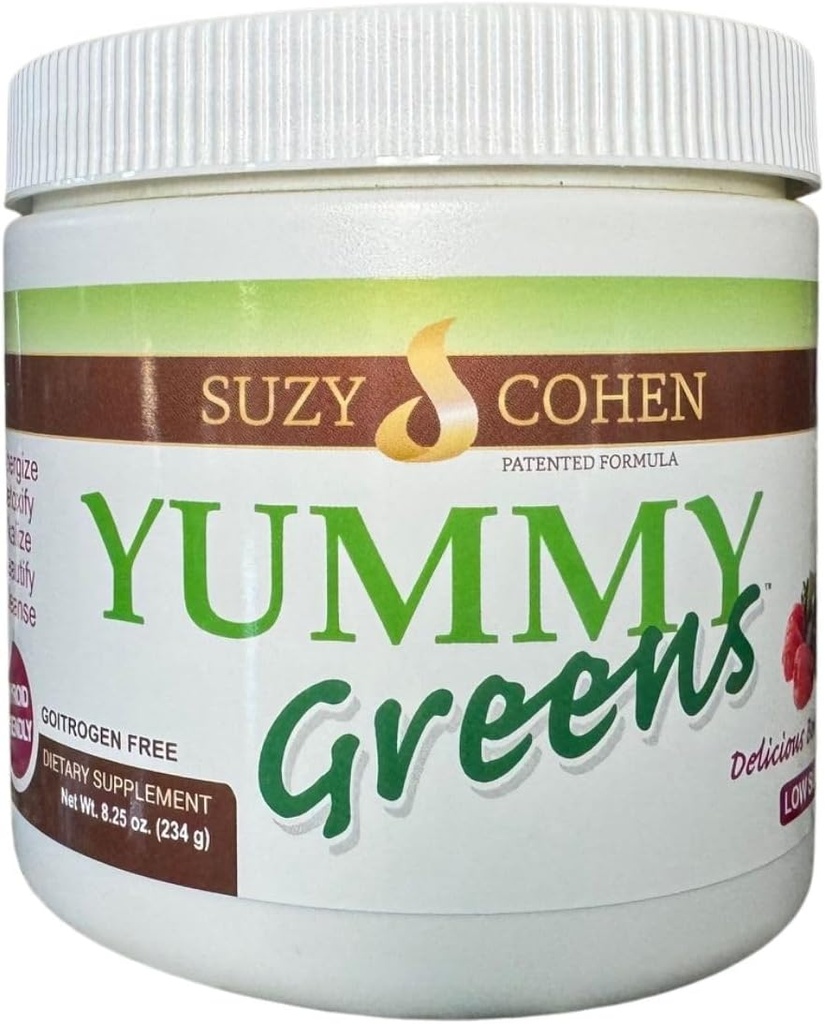 Yummy Greens Drink Mix met Sea Sla, Dulse, Acai, Ananas en probiotica voor energie, vitaliteit en wellness. Product is gepatenteerd, Glutenvrij, Schildkliervriendelijk en gootrogen vrij