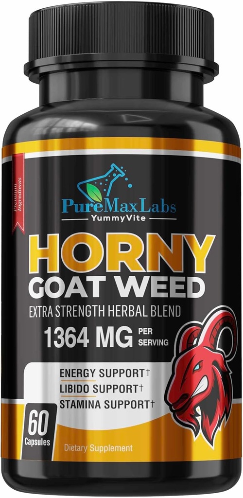 Geile geitenkruid Extra sterkte w. Maca, L-Arginine, Ginseng, Boost Performance, Uithoudingsvermogen, Energie, Niet-GMO, 60 Capsules