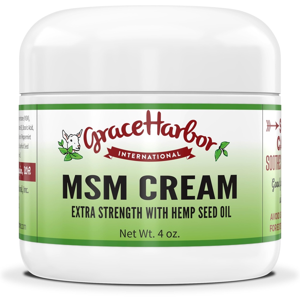 Grace Harbor MSM Cream – Skin, Joint & Muscle Rub with Goat Milk, Vitamin E & Essential Oils – Nourishing Skin Moisturizer, Anti-Aging Cream & Comforting Body Rub – 4 oz