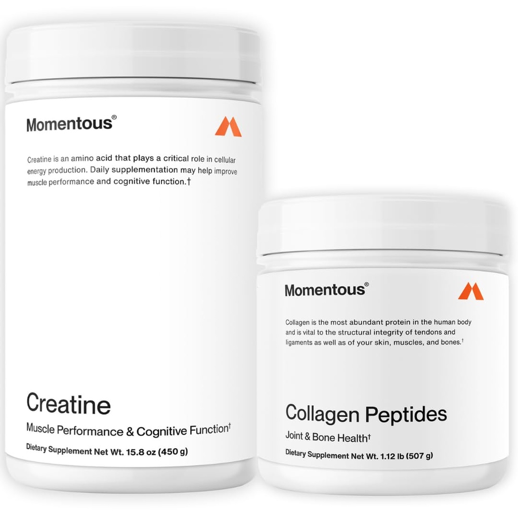 Momenteuze Creatine Monohydraat Poeder & Grass-Fed Collagen Peptides Powder Stack - Ondersteunt de sterkte, Lean Muscle, & Recovery - FORTIGEL & Vitamine C voor haar, huid, nagels, & gezamenlijke gezondheidsondersteuning