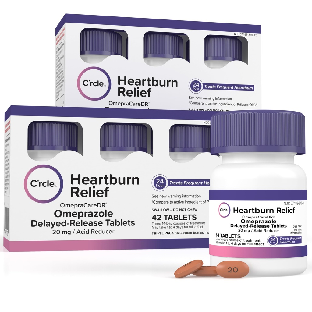 Omeprazole 20mg Bulk 84 ct - Heartburn Medicine Omeprazole Tablets - Acid Reducer Pills for Heartburn Relief and Acid Reflux Medicine - Six 14 Ct Bottles